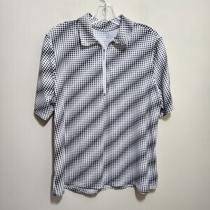 GG Blue luxe sport half zip short sleeve golf polo square dots woman's size XL